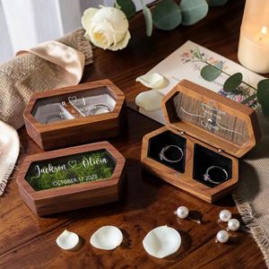 Personalized Walnut Wood Hexagon <b>Ring</b> Box with Glass Top Custom Name Date Engraved <b>Engagement</b> Wedding <b>Ring</b> <b>Holder</b> Keepsake Gift - Product Image 5