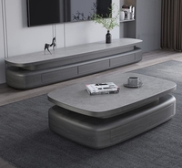 Ensemble table basse et meuble TV ovales en dalles de pierre de style italien moderne avec tiroirs de rangement pour salons – En stock