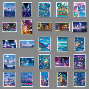 สติกเกอร์ไวนิลกันน้ำลายการ์ตูนอนิเมะฉากกลางคืน 50 ชิ้น สำหรับตกแต่งสเก็ตบอร์ด ขวดน้ำ - Product Image 4