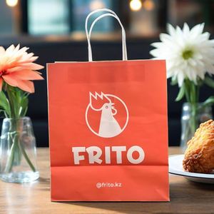 Bolsa de papel naranja artesanal Kaki para pollo asado con asas de cuerda, venta al por mayor, nueva llegada, para llevar comida - Product Image 1