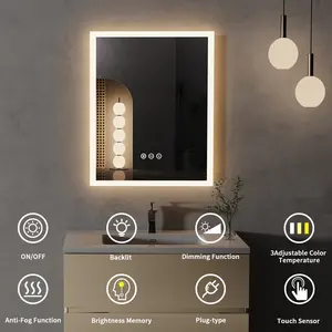Espejo de baño rectangular LED moderno con Interruptor táctil de control frontal y retroiluminación iluminado para uso en salón y hotel - Product Image 4