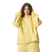 Sudadera personalizada para mujer, amarillo pálido, cuello simulado, corte cropped, hombros caídos, manga larga, top acanalado, OEM, venta al por mayor, talla grande
