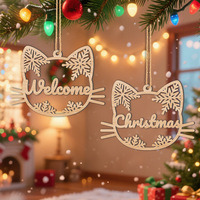 Vietnam personnalisé en bois arbre de noël suspendus ornements chat forme signe de bienvenue décoration de vacances