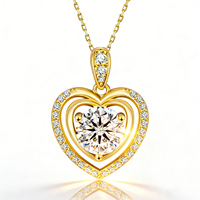 Collier pendentif cœur en moissanite VVS 3/2/1 carats, plaqué or 14 carats, chaîne en argent sterling 925, collier romantique pour femmes