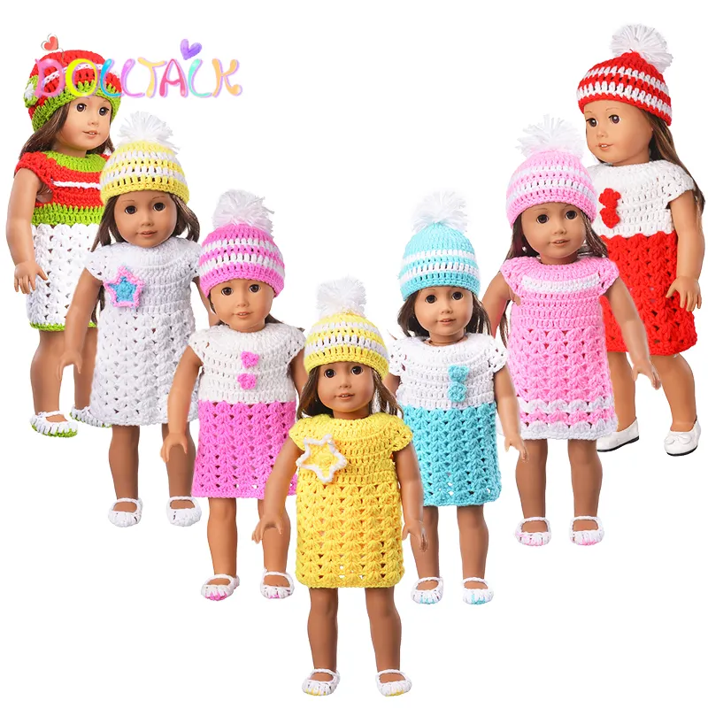 MISU แฟชั่น 18 นิ้วตุ๊กตาอเมริกันถักสีด้วยหมวกและรองเท้ากางเกงชุดกระโปรงสั้นเสื้อผ้าตุ๊กตา