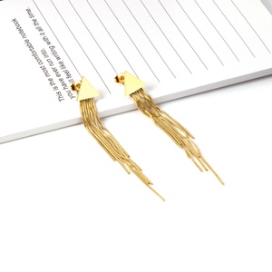 Boucles d'oreilles longues à pampilles en acier inoxydable 316L plaqué or, design géométrique personnalisé, pour filles et femmes - Product Image 4