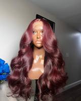 Perruque brésilienne en cheveux humains 99j 13x6 HD Lace Frontal, ondulée, densité 250, 30-40 pouces, rouge, avec dentelle frontale