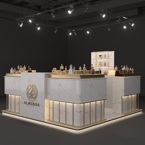 Kiosque à parfums de luxe avec éclairage LED doré, garantie de 3 ans, design moderne, vitrine en marbre pour centre commercial, mobilier à vendre <span class=keywords><strong>Myidea</strong></span> - Product Image 3