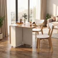 Ensemble de table à manger moderne compact et multifonctionnel avec pieds en fer et chaises en bois sur roulettes, design pliable et gain de place