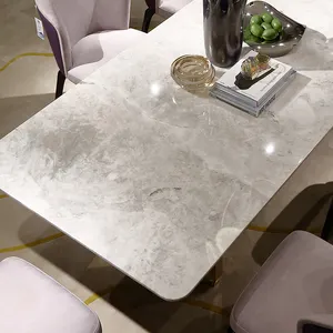 이탈리아 하이 엔드 식당 가구 스테인레스 식탁 세트 럭셔리 6 의자 현대 대리석 식탁 세트