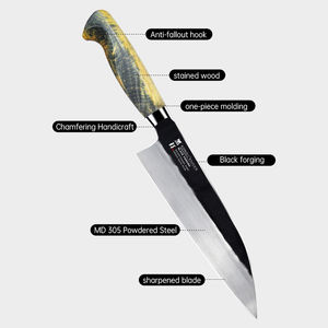 कोनोल 210 मिमी काले हस्तनिर्मित जाली giuto चाकू md305 पाउडर स्टील स्थिरीकरण लकड़ी उपयोगी रसोई चाकू - Product Image 4