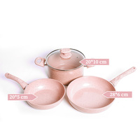 Ensemble de casseroles et poêles antiadhésives 4 pièces Ensembles d'ustensiles de cuisine Granit Aluminium Rose Cuisson Soupes et ragoûts