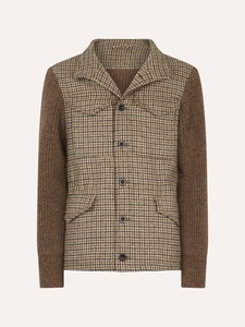 Giacca-camicia ibrida da uomo <span class=keywords><strong>in</strong></span> maglia con motivo pied-de-poule, colore marrone e beige, con colletto a punta e chiusura a bottoni. - Product Image 5