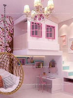 Lit superposé moderne pour enfants, maison dans les arbres, pour filles, avec bureau, rose, en bois massif, lit château, lit princesse, lit base secrète
