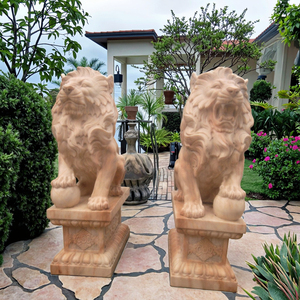 天然石彫刻大屋外ガーデンヤード装飾耐久性のある動物彫刻大理石のライオン像 - Product Image 1