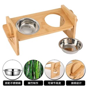 Adjustable Wooden Pet <b>Bowl</b> <b>Stand</b> With Double Stainless Steel <b>Bowls</b> Elevated Feeding Rack For Cats And <b>Dogs</b> - Product Image 3