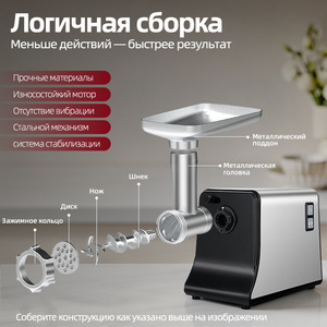 Picadora de Carne Eléctrica de Acero Inoxidable de 1000W de Alta Potencia con Función de Reversa - Product Image 4