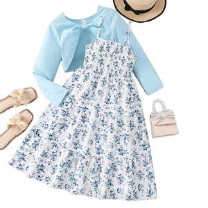 Ensemble pour grandes filles Printemps Automne 2025, 8-12 <span class=keywords><strong>ans</strong></span>, <span class=keywords><strong>Manteau</strong></span> décontracté en laine à manches longues et Robe licou 2 pièces, Vente en gros - Product Image 1