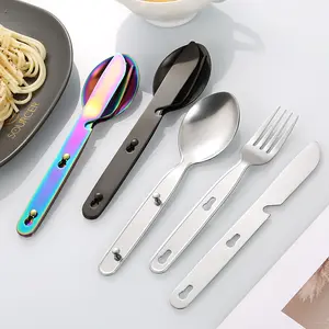 3PCS Portable Travel Stackable Flatware Set 430 Stainless Steel Spoon Fork Knife Cutlery in PVC Bag