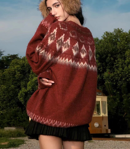 Women Cable Knit <b>Sweater</b> Crew Neck Long Sleeve Pullover <b>Nordic</b> Pattern Winter Knitwear Casual Daily Wear - Product Image 6