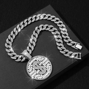 Collier pendentif rond cubain hip-hop pour homme NL2257 en alliage de zinc plaqué <span class=keywords><strong>or</strong></span> avec diamants, chaîne à maillons, cadeau - Product Image 3