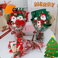 CLTF Bouquet de fleurs de Noël au crochet fait main, ours Père Noël tricoté, cadeau floral de fêtes avec sac lumineux LED, vente en gros 2026