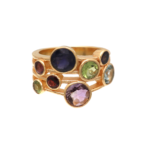 925 Sterling <b>Silver</b> Gold Plated <b>Ring</b> Gemstone:- Amethyst,Peridot,<b>Garnet</b>,Iolite 18K Gold Plating - Product Image 1