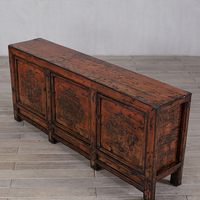 Buffet en bois massif vieilli |   Armoire de rangement artisanale écologique au design antique Wabi-Sabi avec 3 portes (capacité de 3 pieds)