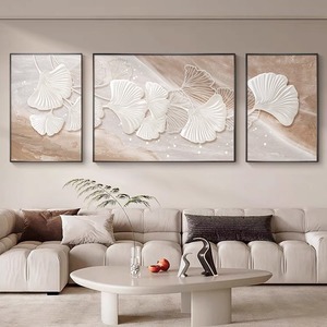 Quadro Moderno Testurizzato con Loto e Pesce, Triptico da Parete, Dipinto Decorativo in Porcellana Cristallina Incorniciato per Soggiorno <span class=keywords><strong>di</strong></span> Lusso - Product Image 3