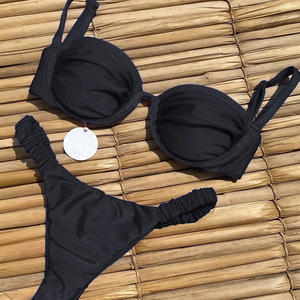 Conjunto Sexy Feminino de 2 Peças com Decote Halter, Biquíni Brasileiro Sólido e Brilhante, Roupas de Praia de Secagem Rápida e Respirável, Swimwear com Efeito Push Up - Product Image 3