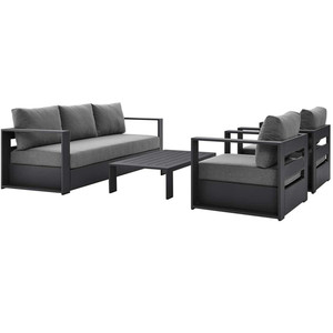 Muebles de Jardín para Patio, Juego de Sofás de Lujo para Exteriores de 4 Piezas, de Tela/<span class=keywords><strong>Aluminio</strong></span> con Recubrimiento en Polvo, en <span class=keywords><strong>Gris</strong></span> con Sillones con Estructura Metálica - Product Image 1