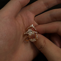 Set Cincin Tumpuk HJ173 Oval Center CZ Marquise Crystal Cluster Floral Engagement Band, Cincin Wanita Mewah Nan Anggun