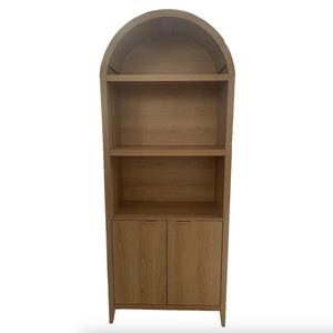 خزانة كتب خشبية عصرية طويلة بتصميم قوسي مع أرفف قابلة للتعديل وأدراج كبيرة لغرفة المعيشة - Product Image 1