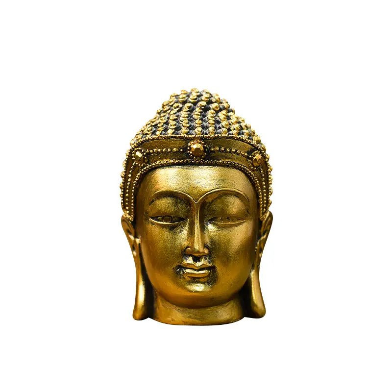 Creative Home Indoor Desktop Religion Sculpture Southeast Asian Mini Gold Resin Antique Reclining Buddha Head Statue