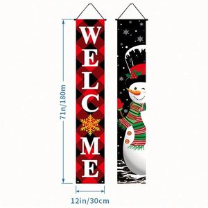 Merry Christmas Happy New Year Decorations Red Black Buffalo Plaid <b>Banner</b> 2 Pcs Front Porch Sign Indoor Outdoor Yard Wall Home - Product Image 2