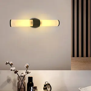현대 화장대 거울 전면 조명 젖빛 검은 원통형 유리 LED 벽 조명 호텔 가정 장식 욕실 드레싱 램프
