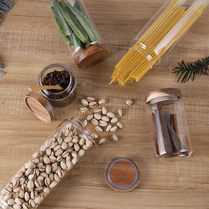 High Quality Kitchen Spicy Mini Mason 2 Oz 4oz 6oz 8 Ounce Straight Round Glass Jars With Bamboo Dark Wood Airtight-lids 4 Oz