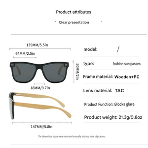 Lunettes de soleil polarisées rétro 2026 à monture carrée intégrale avec logo personnalisé, protection UV400, branches en bois et verres miroir pour hommes et femmes - Product Image 6