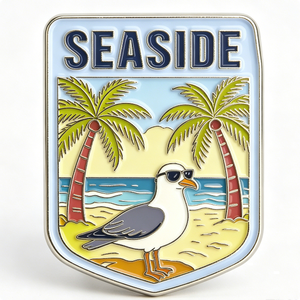 Épinglette en métal Seagull de Palm Beach, plaquée argent, émail dur, souvenir, forme rectangulaire - Product Image 6