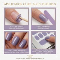 Venta al por mayor de envolturas de uñas de gel 3D sin UV, sin HEMA, calidad de salón, color lila pastel, marca privada, vegano, no tóxico, duración de 14 días