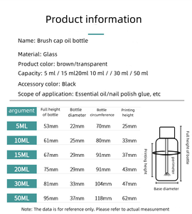 Flacon en verre vide pour vernis à ongles avec bouchon à brosse 5ml 10ml 15ml 20ml 30ml 50ml - Product Image 2