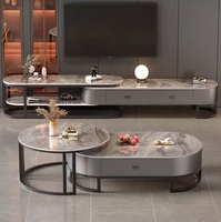 Ensemble de tables basses gigognes modernes pour salon, plateau en pierre frittée avec structure en acier carbone, table d'appoint avec tiroir de rangement