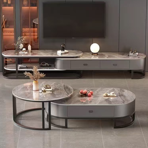 Living Room Modern <strong>Nesting</strong> Coffee <strong>Table</strong> Set, Sintered Stone Top with Carbon Steel Frame, Storage Drawer Accent <strong>Table</strong> - Product Image 1