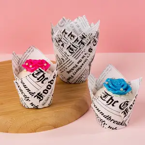 Tulip Cupcake Liners With Newspaper Printing Grease Proof Paper 50mm Cupcake Wrapper Baking Muffin Cups