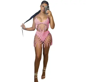 European And American Women's Swimwear Sexy Hand Hook Seaside Cover Up Knitted Casual Swimwear Set Hot Selling Item