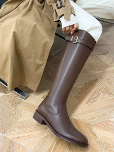 Nouvelles Bottes Longues en Cuir pour Femmes 2025 – Modèle Designer à Bout Rond, Talon Carré Plat, Fermeture Éclair Latérale, Bottes au-dessus du Genou Tendance pour Dames - Product Image 4