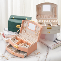 Boîte à bijoux en velours en cuir PU orange avec logo personnalisé en gros avec grand miroir rectangulaire pour le stockage de bijoux