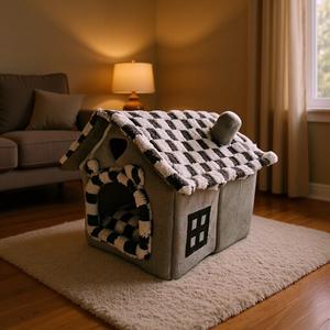 Cama para Mascotas de Felpa con Estampado Divertido, Fibra Cálida, Desmontable, Portátil, Plegable, para Invierno, Cuatro Estaciones, para Gatos Pequeños, Perros y Cachorros - Product Image 5