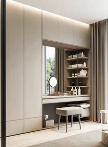 Armario de Dormitorio de Lujo a Medida, Armario con Puertas Estilo Shaker Personalizadas con Estantes <span class=keywords><strong>Empotrados</strong></span> con LED para Proyectos de Interiores de Hoteles y Villas - Product Image 5
