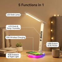 Nouvelle Arrivée Lampe Chargeur Sans Fil Multifonctionnelle avec Variateur Tactile, Lampe de Lecture, Affichage Calendrier et Sortie de Charge USB